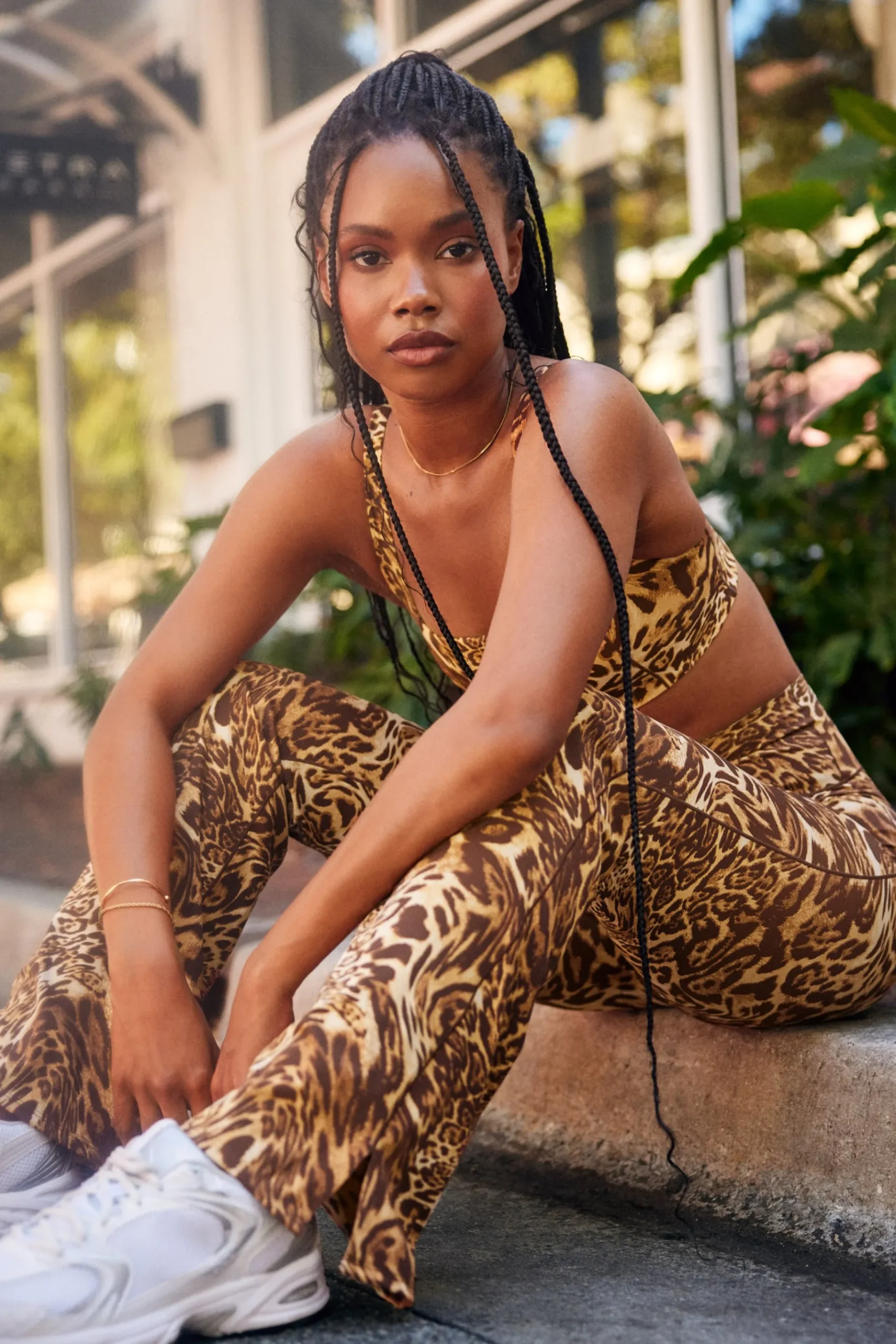 Best STRONGER Sleek Flared Legging Distorted Leopard Print