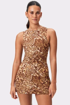 Outlet STRONGER Sleek Mini Court Jurk Distorted Leopard Print