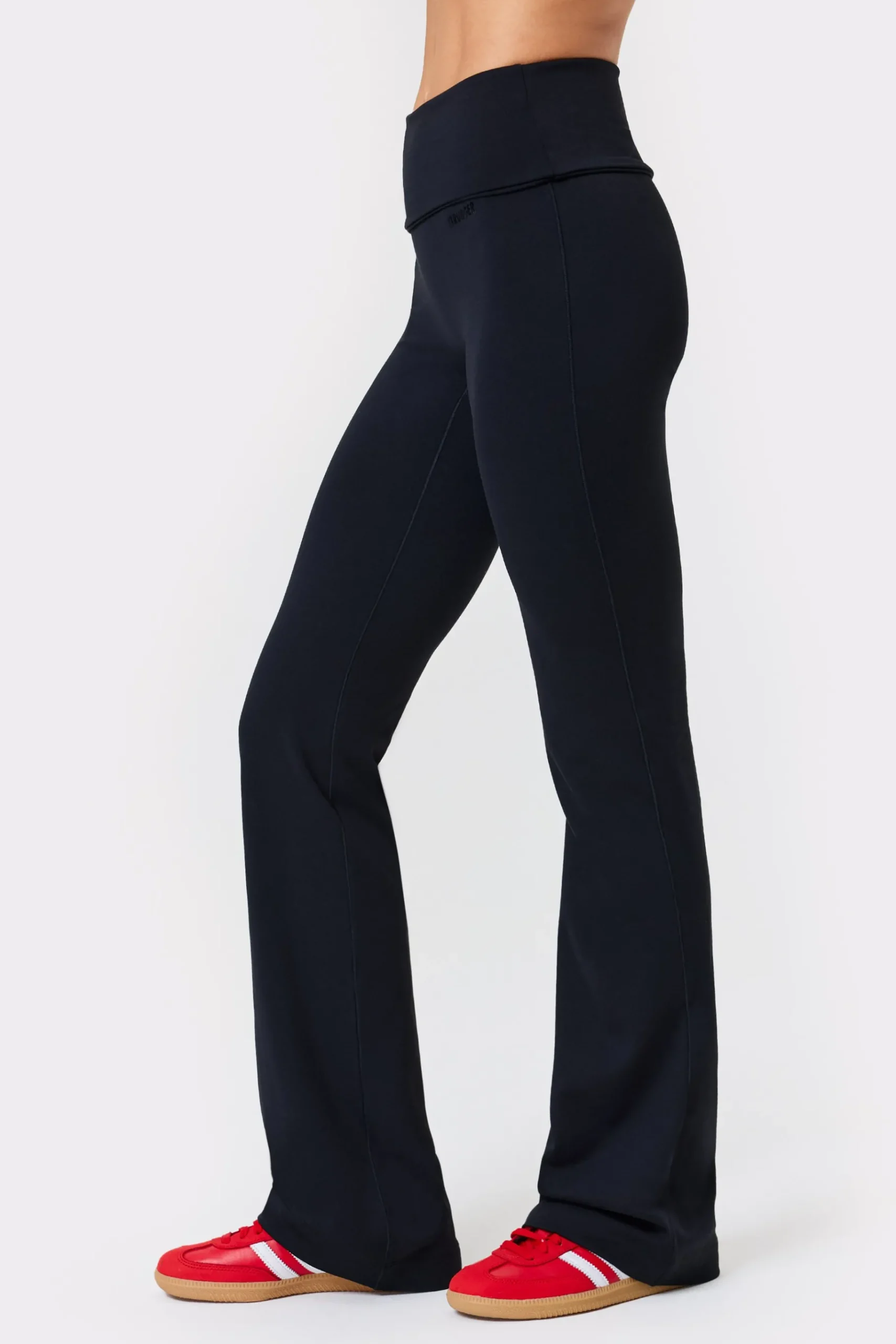New STRONGER Soft Fold Over Flared Legging Black