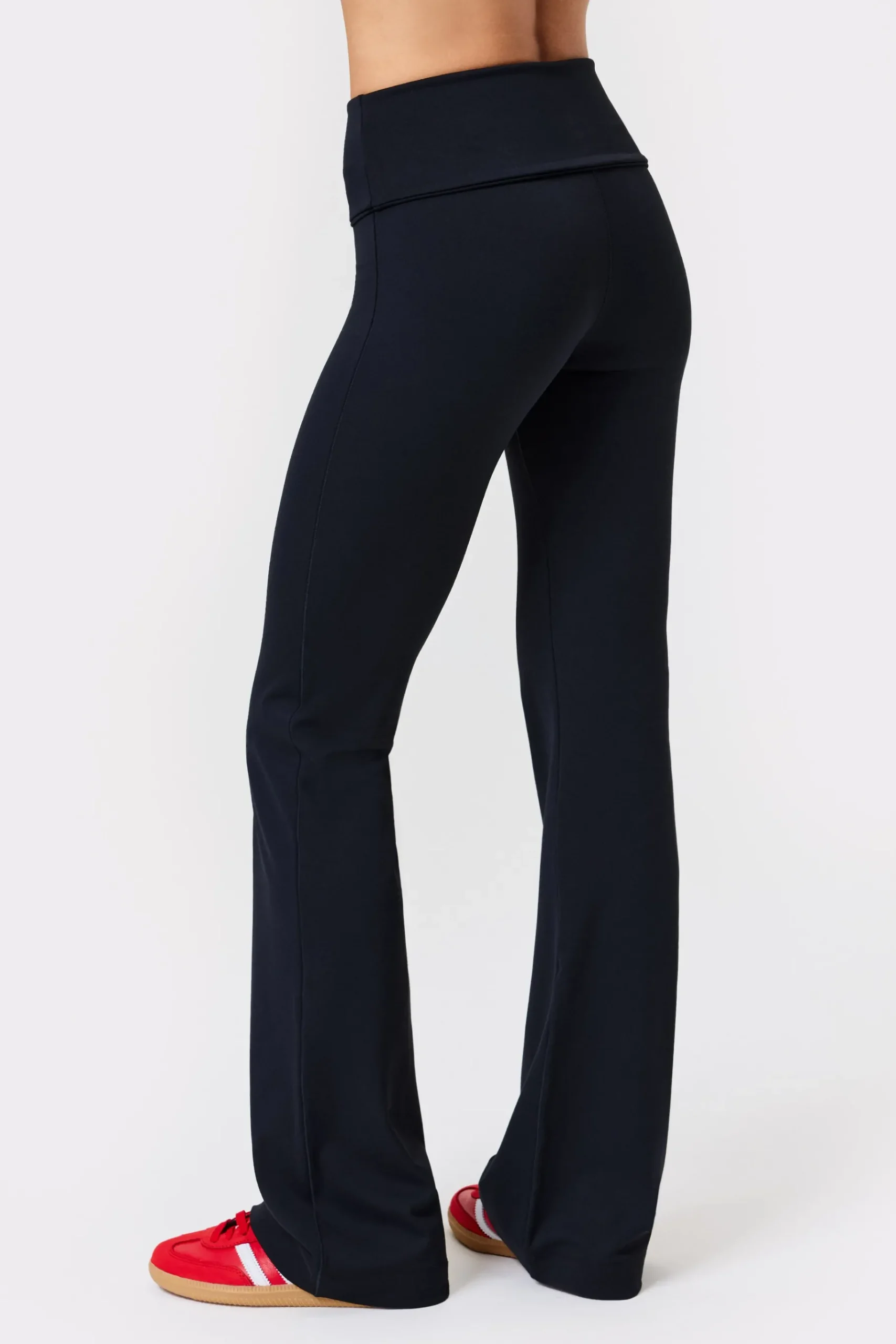 New STRONGER Soft Fold Over Flared Legging Black