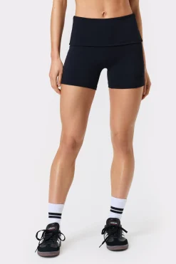 Hot STRONGER Soft Fold Over Mini Shorts Black