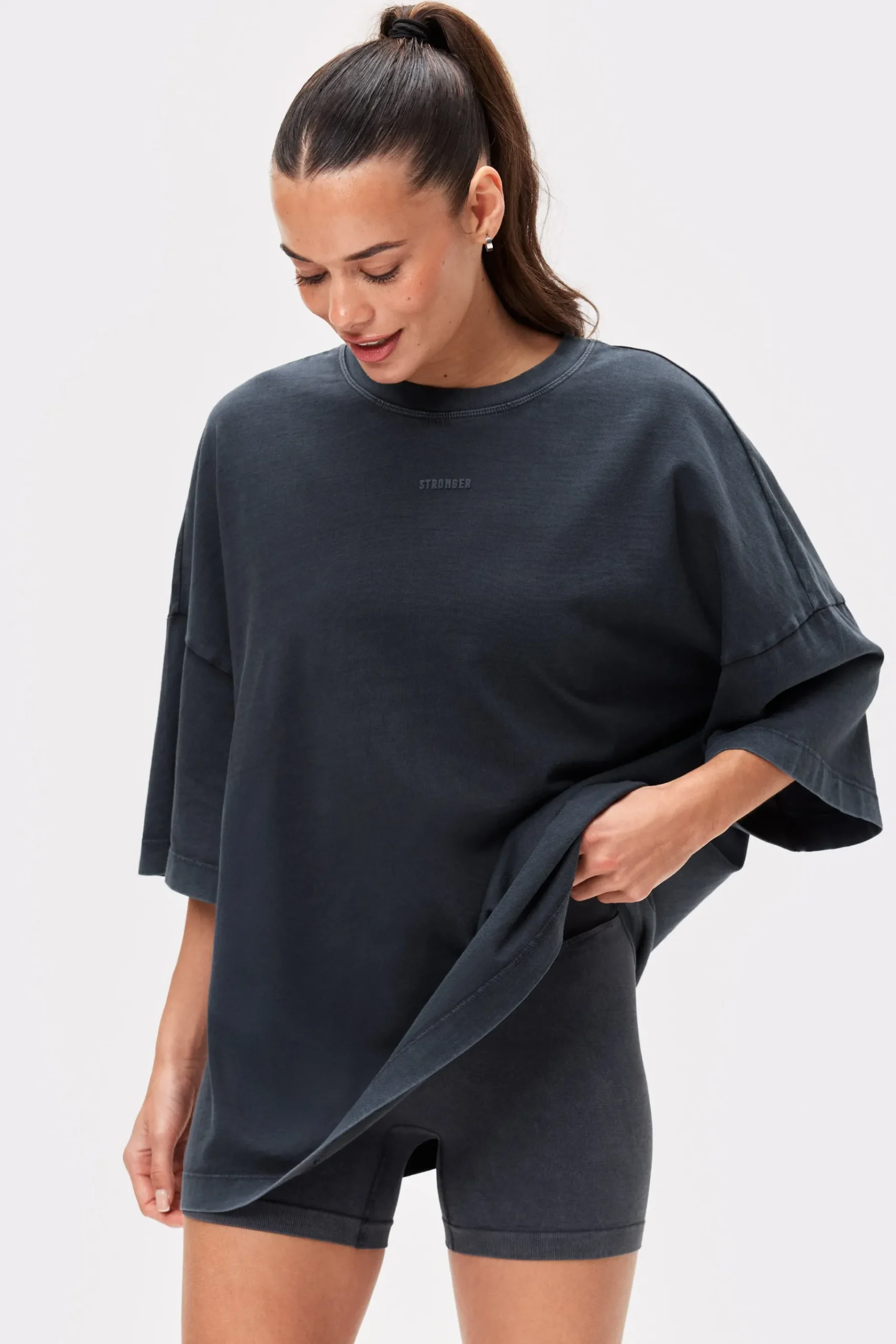 Fashion STRONGER Washed Crew T-Shirt Black
