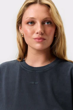 Fashion STRONGER Washed Crew T-Shirt Black